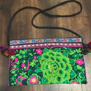Vibrant Colorful Boho Embroidered Floral Over the Shoulder Bag